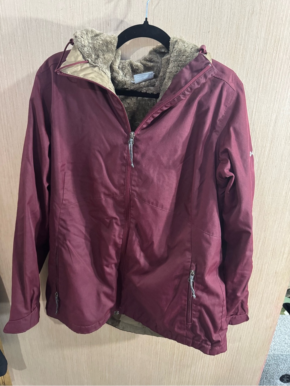 Columbia Mid Length Burgundy Brown Sherpa-Lined Rain Jacket Size Large